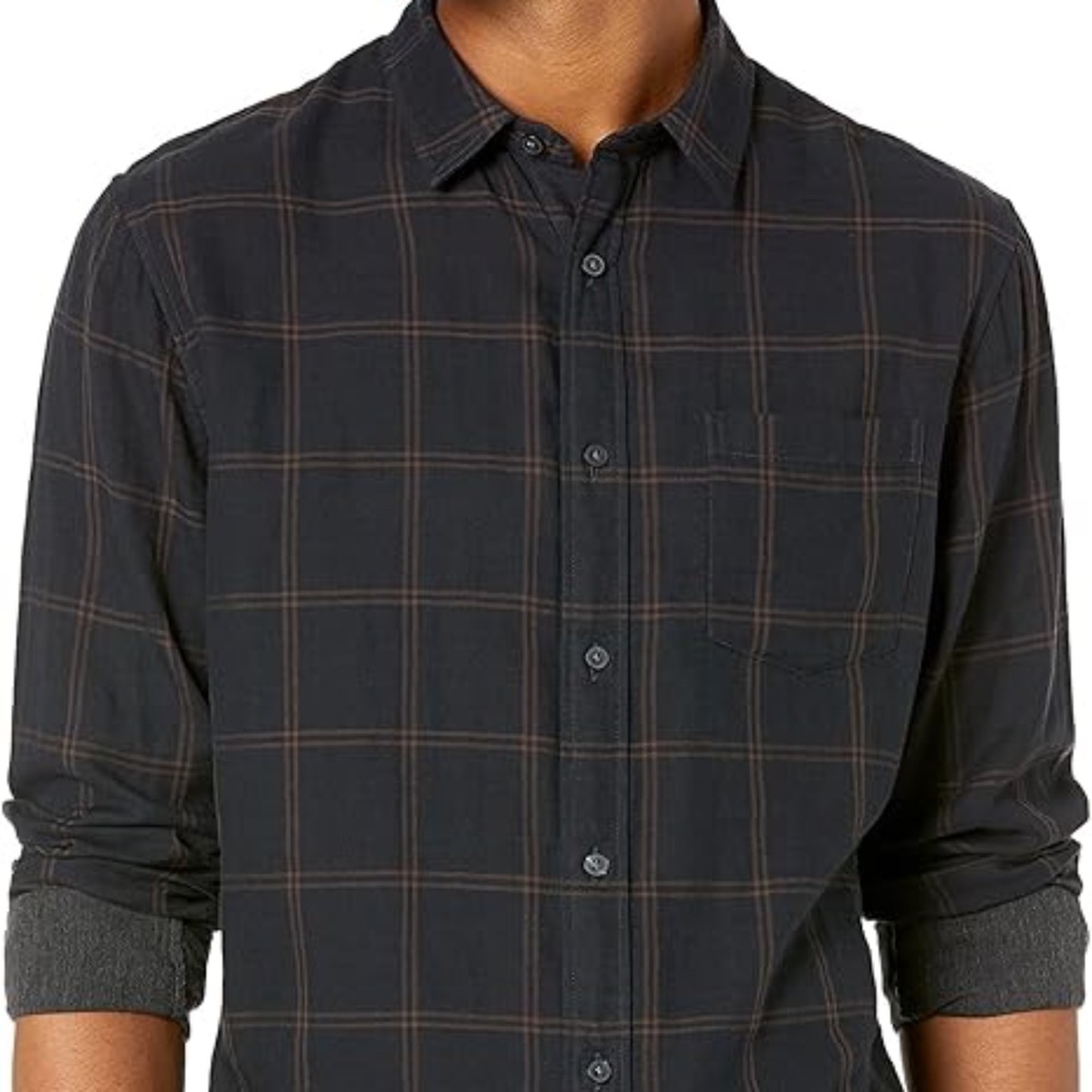 Vince Men's NWT Windowpane Long Sleeve Button down shirt navy Sz Large